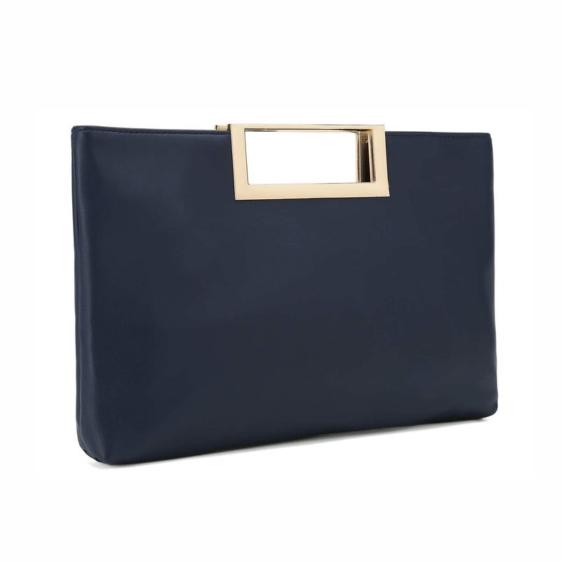 CHARMING TAILOR Fashion PU Leather Handbag Stylish Women Convertible Clutch Purse (Navy) - Image 2
